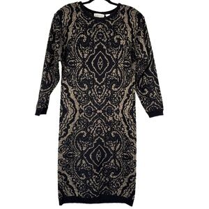 Axiom Vintage Black Gold Metallic Sweater Dress Women’s Small Long‎ Sleeve Knit